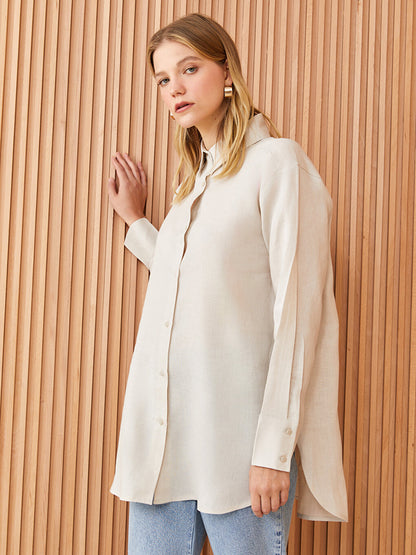 Plain Long Sleeve Linen Women's Shirt Tunic