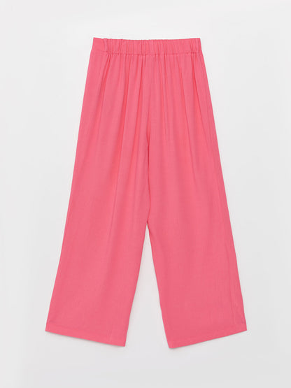 Basic Wide Leg Girls' Trousers with Elastic Waist