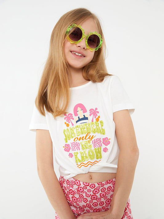 Crew Neck Printed Short Sleeve Girls' T-Shirt