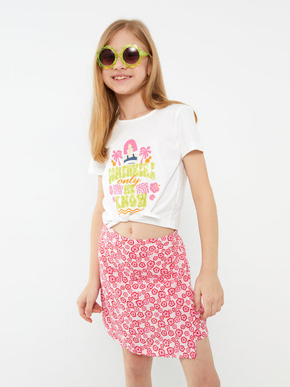 Crew Neck Printed Short Sleeve Girls' T-Shirt