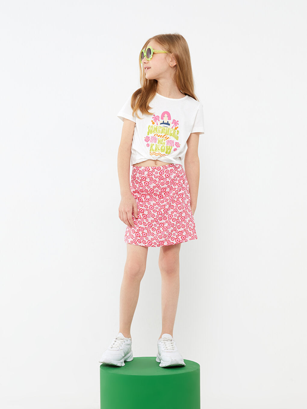 Crew Neck Printed Short Sleeve Girls' T-Shirt