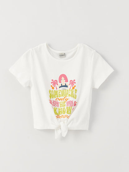 Crew Neck Printed Short Sleeve Girls' T-Shirt