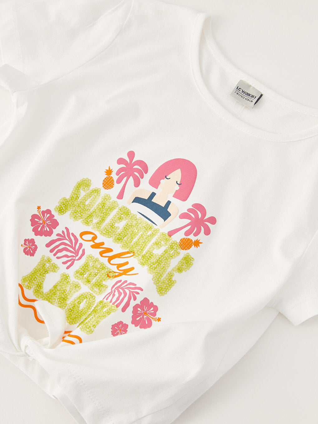 Crew Neck Printed Short Sleeve Girls' T-Shirt