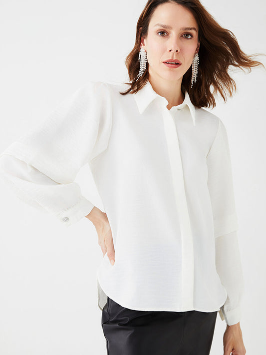 Hidden Button Closure Long Sleeve Women's Shirt