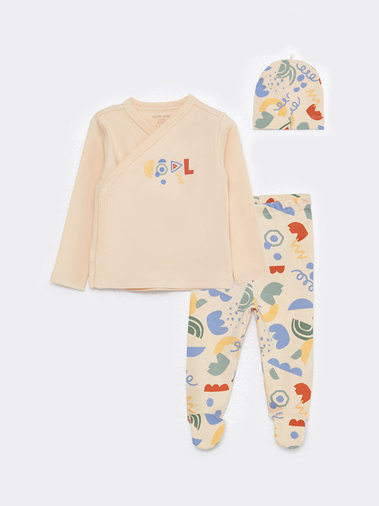 V-Neck Long Sleeve Printed Baby Boy 3-Piece Set