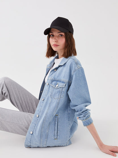 Shirt Collar Plain Long Sleeve Women's Jean Jacket