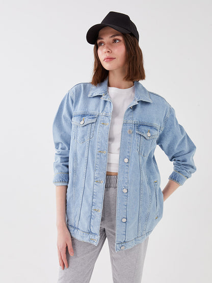 Shirt Collar Plain Long Sleeve Women's Jean Jacket