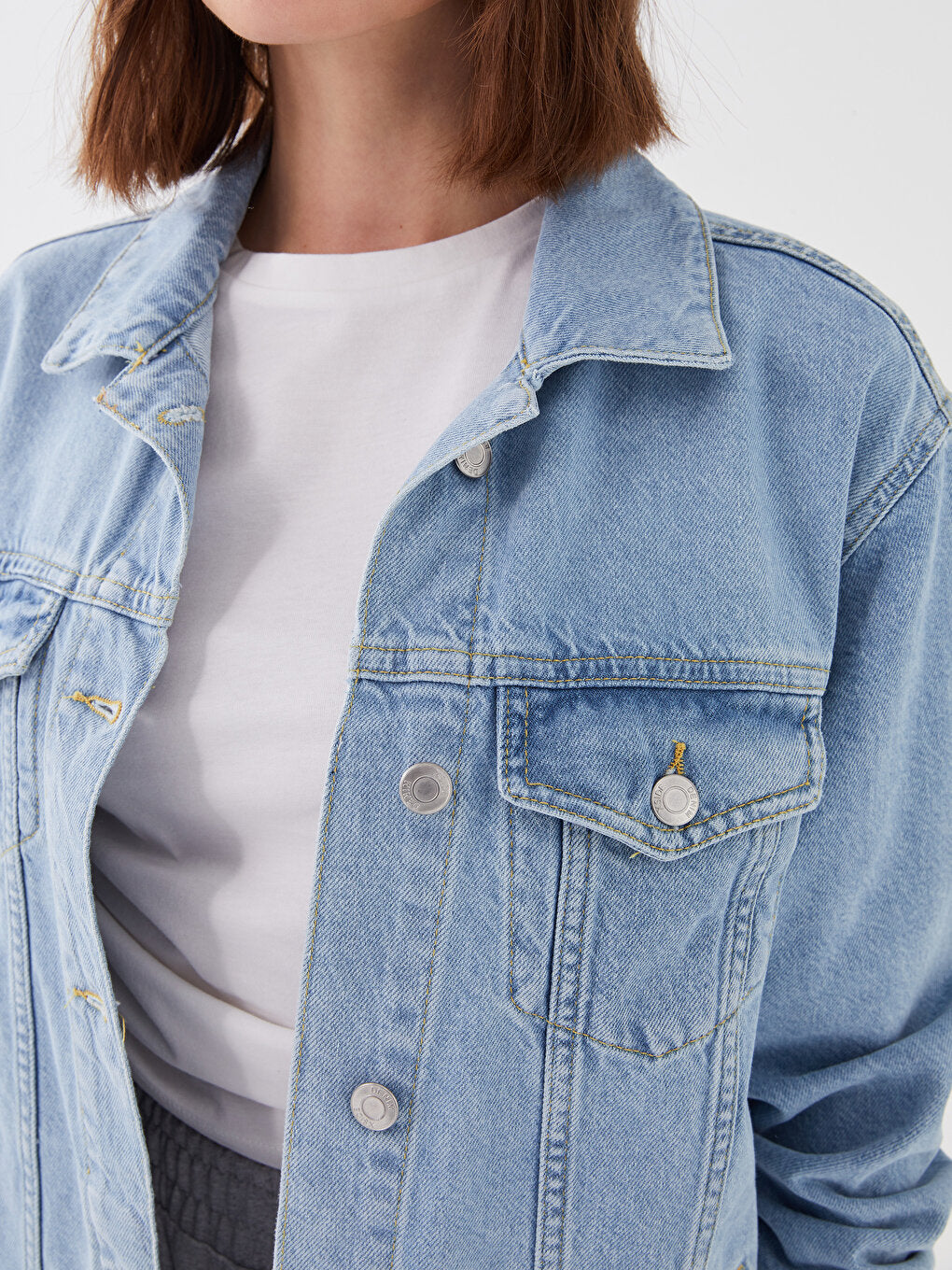 Shirt Collar Plain Long Sleeve Women's Jean Jacket