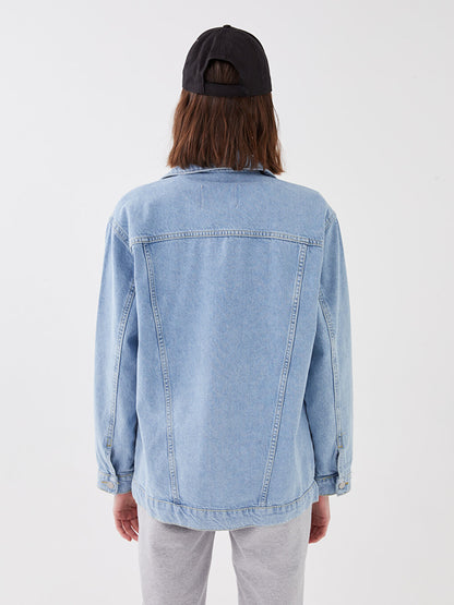 Shirt Collar Plain Long Sleeve Women's Jean Jacket