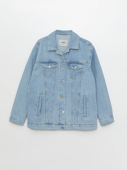 Shirt Collar Plain Long Sleeve Women's Jean Jacket