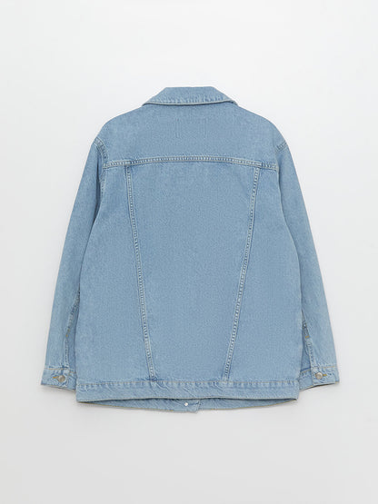 Shirt Collar Plain Long Sleeve Women's Jean Jacket