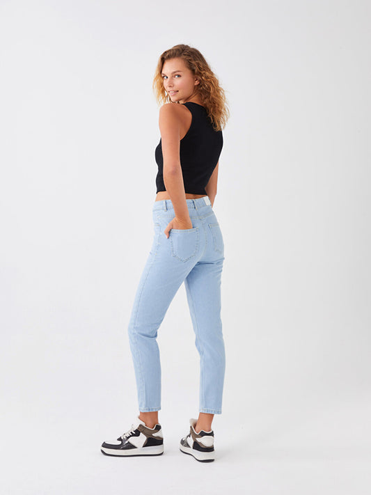 High Waist Mom Fit Ankle Length Women's Jean Trousers