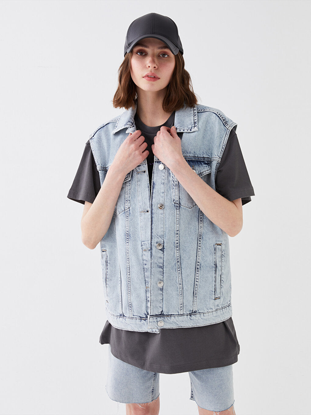 Shirt Collar Women's Jean Vest