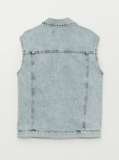 Shirt Collar Women's Jean Vest