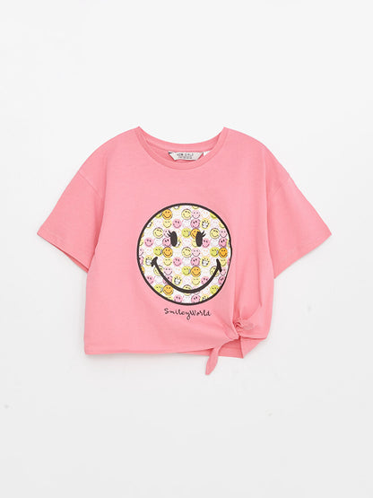 Crew Neck SmileyWorld Printed Short Sleeve Girls' T-Shirt