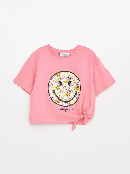 Crew Neck SmileyWorld Printed Short Sleeve Girls' T-Shirt