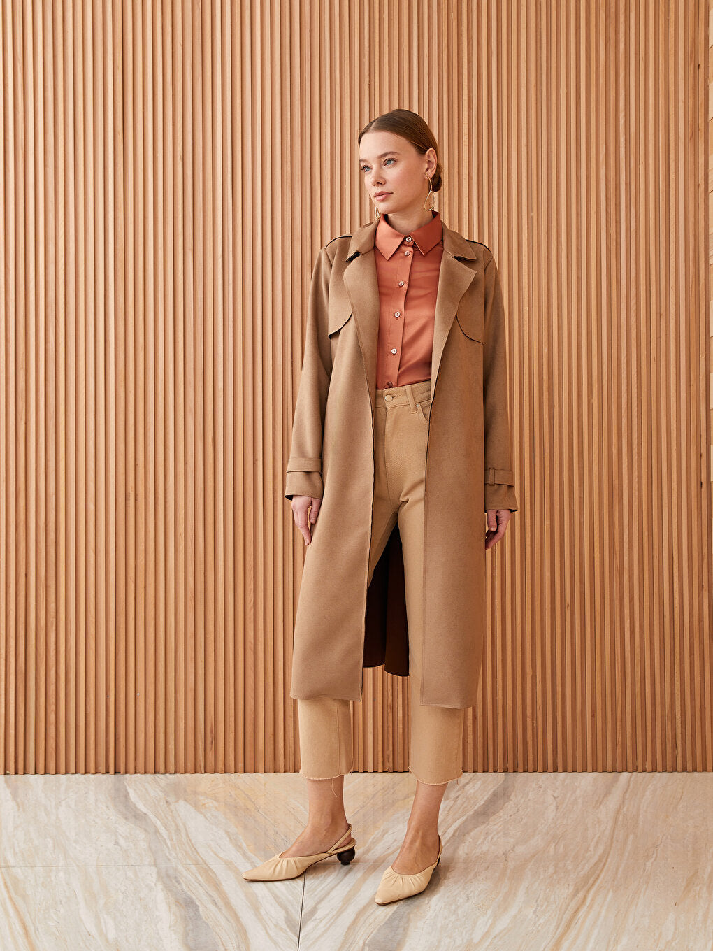 Jacket Collar Plain Long Sleeve Suede Women's Trench Coat