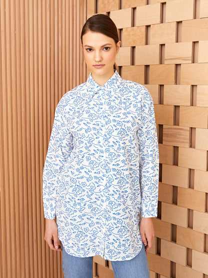 Patterned Long Sleeve Poplin Women's Shirt Tunic