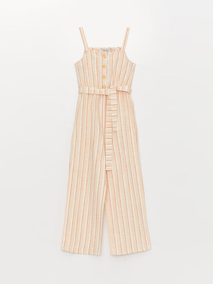 Square Neck Striped Strap Girls Jumpsuit