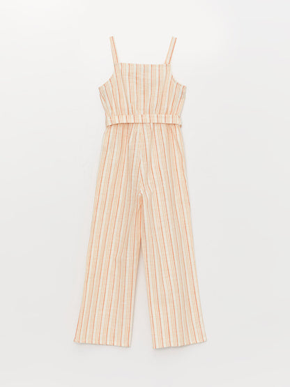 Square Neck Striped Strap Girls Jumpsuit