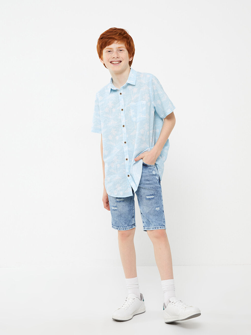 Patterned Short Sleeve Boy's Shirt