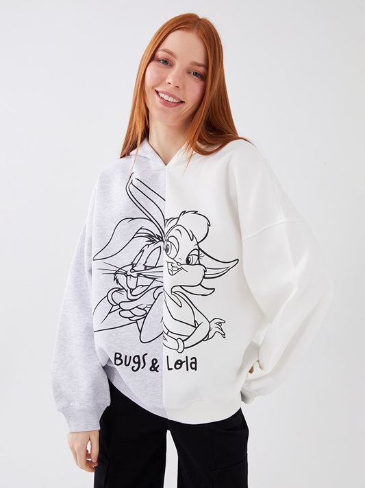 Bugs Bunny Printed Long Sleeve Oversize Women's Hoodie