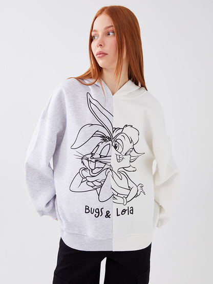 Bugs Bunny Printed Long Sleeve Oversize Women's Hoodie