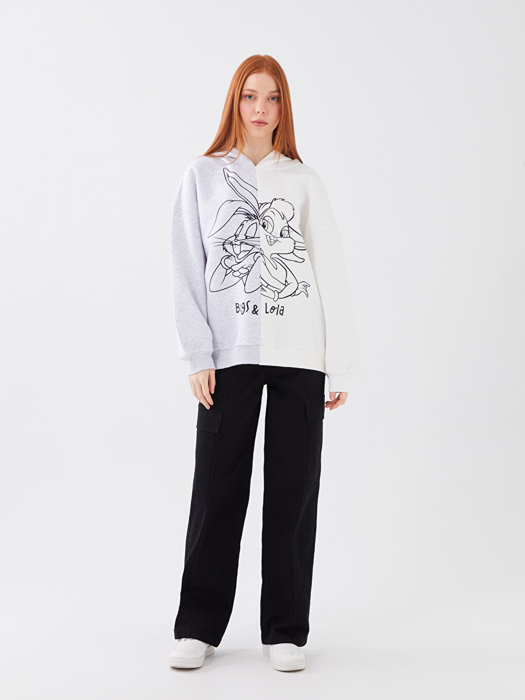 Bugs Bunny Printed Long Sleeve Oversize Women's Hoodie