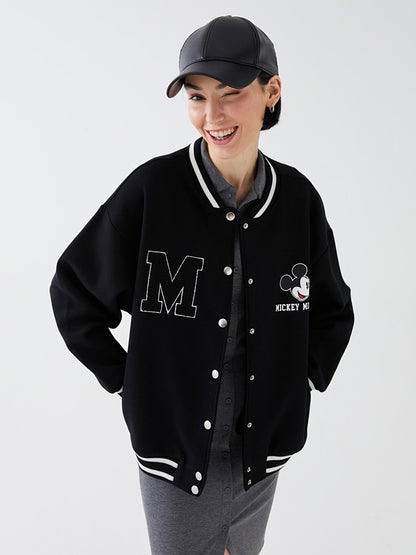 Mickey Mouse Printed Long Sleeve Oversize Women's College Jacket