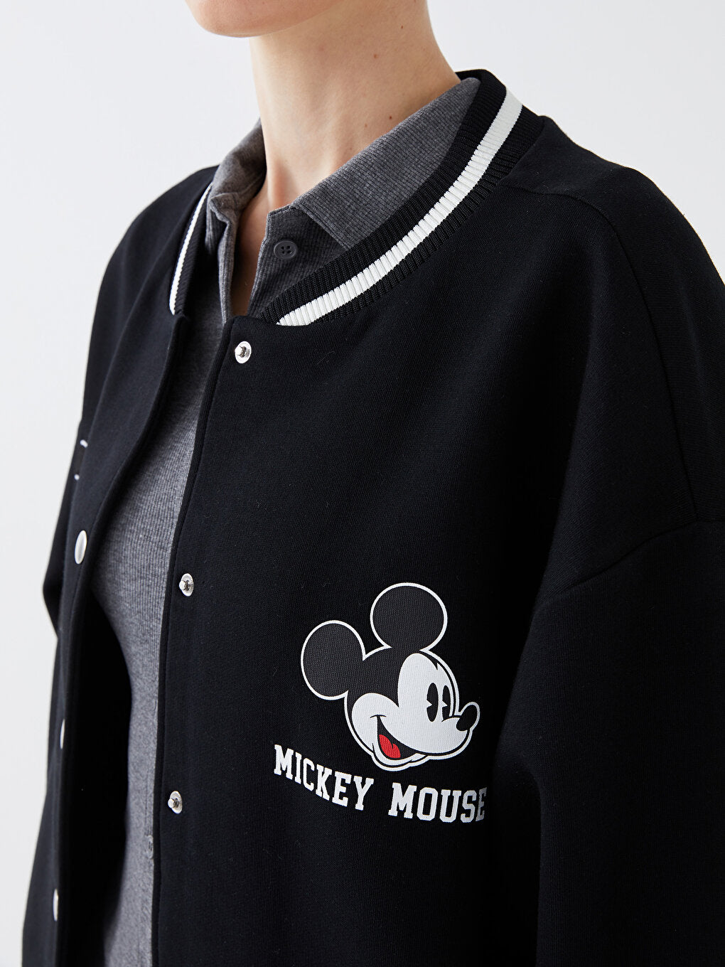 Mickey Mouse Printed Long Sleeve Oversize Women's College Jacket