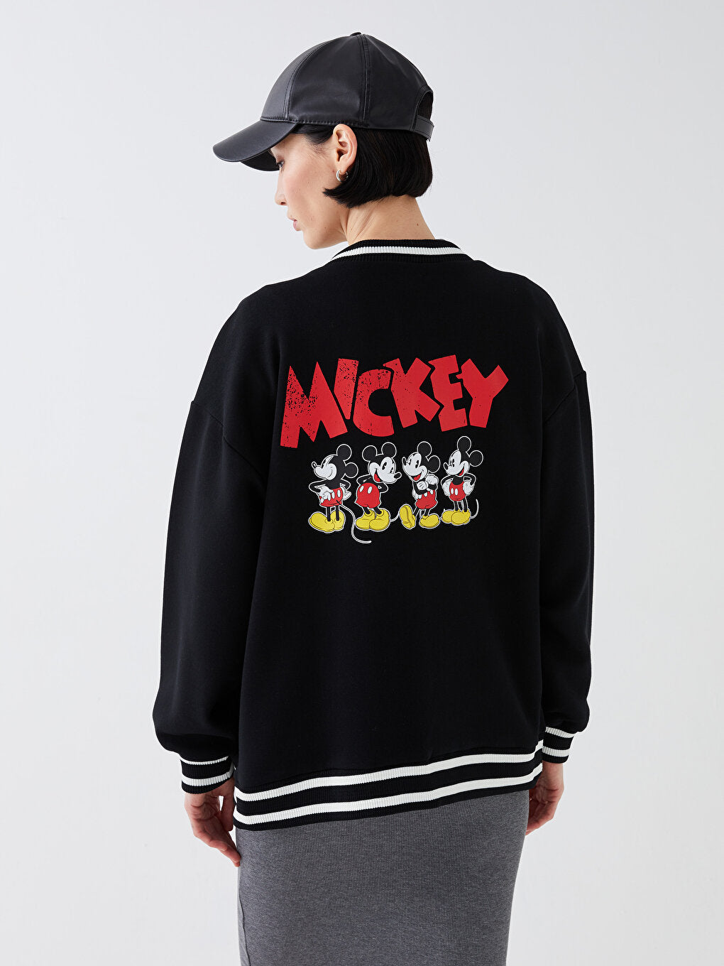 Mickey Mouse Printed Long Sleeve Oversize Women's College Jacket