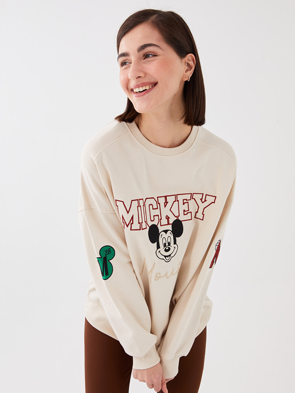 Crew Neck Mickey Mouse Printed Long Sleeve Oversize Women's Sweatshirt