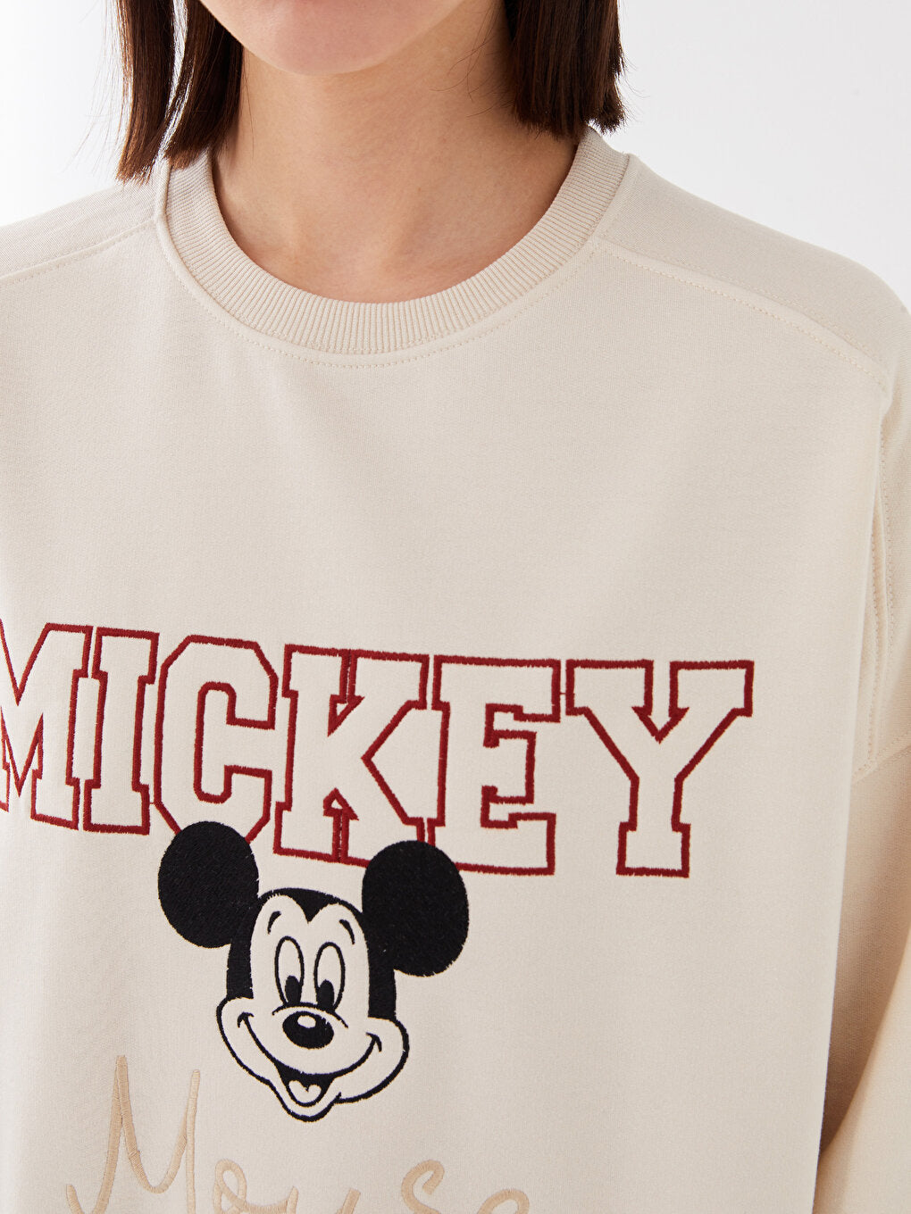 Crew Neck Mickey Mouse Printed Long Sleeve Oversize Women's Sweatshirt