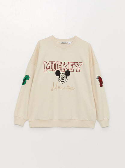 Crew Neck Mickey Mouse Printed Long Sleeve Oversize Women's Sweatshirt