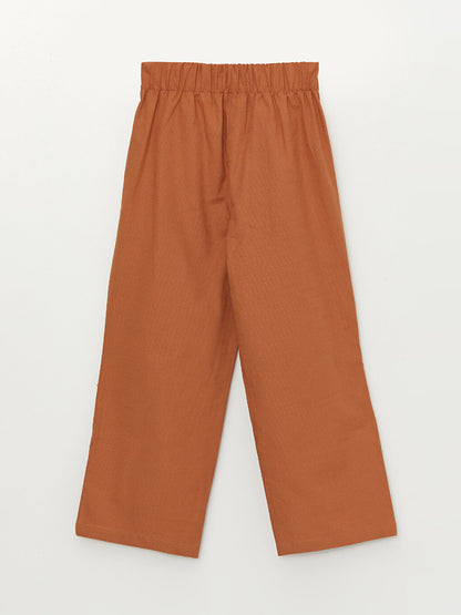 Basic Wide Leg Girls' Trousers with Elastic Waist