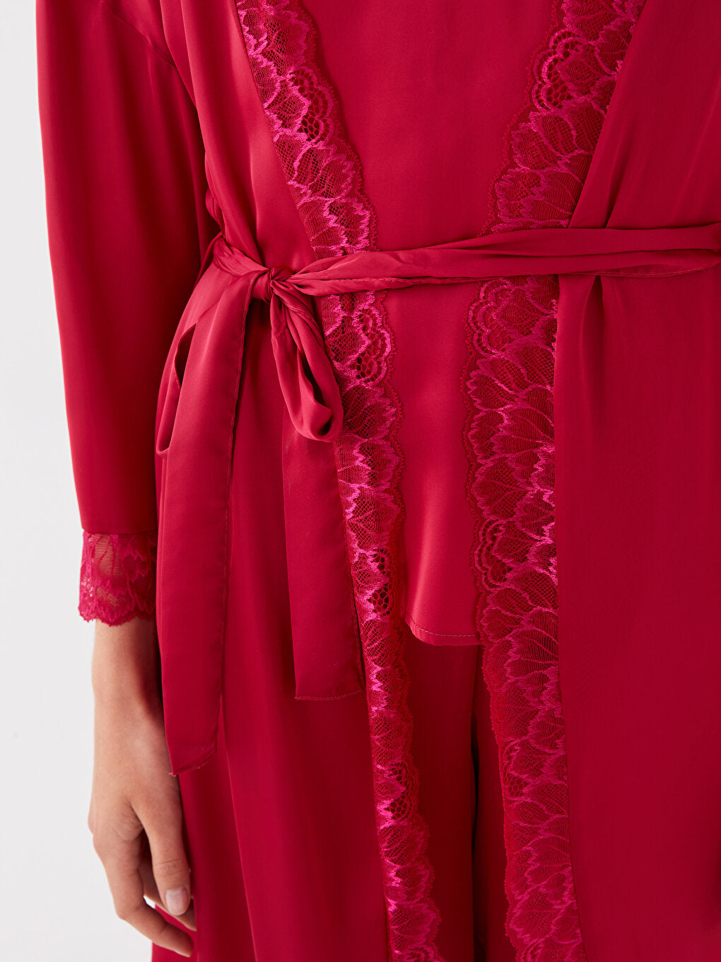 Shawl Collar Lace Detailed Satin Women's Dressing Gown