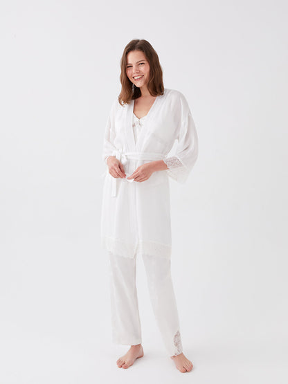 Shawl Collar Bride Printed Long Sleeve Satin Women's Dressing Gown