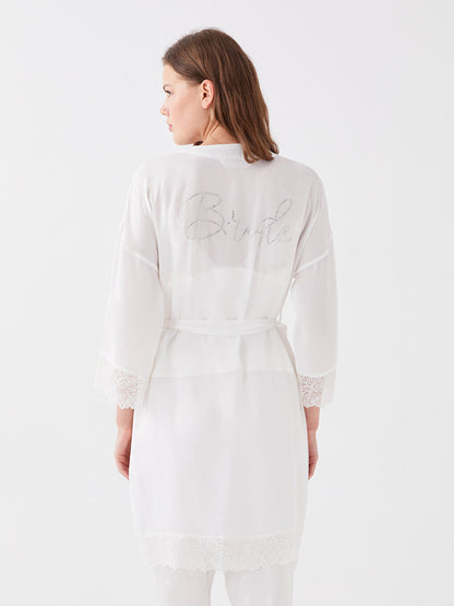 Shawl Collar Bride Printed Long Sleeve Satin Women's Dressing Gown