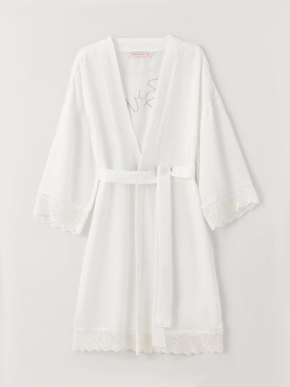 Shawl Collar Bride Printed Long Sleeve Satin Women's Dressing Gown