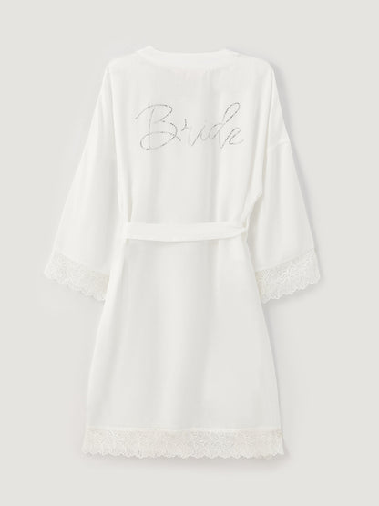 Shawl Collar Bride Printed Long Sleeve Satin Women's Dressing Gown