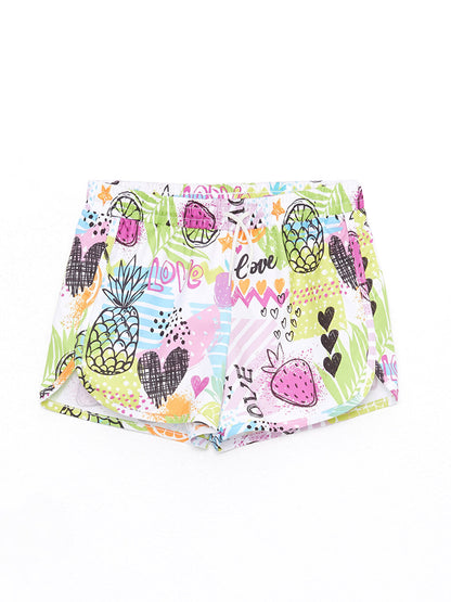 Printed Girls' Swim Shorts with Elastic Waist