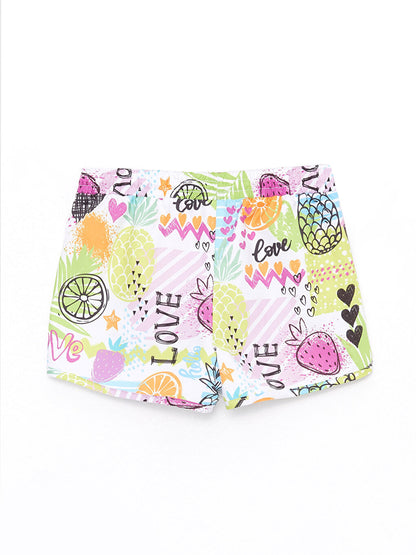 Printed Girls' Swim Shorts with Elastic Waist