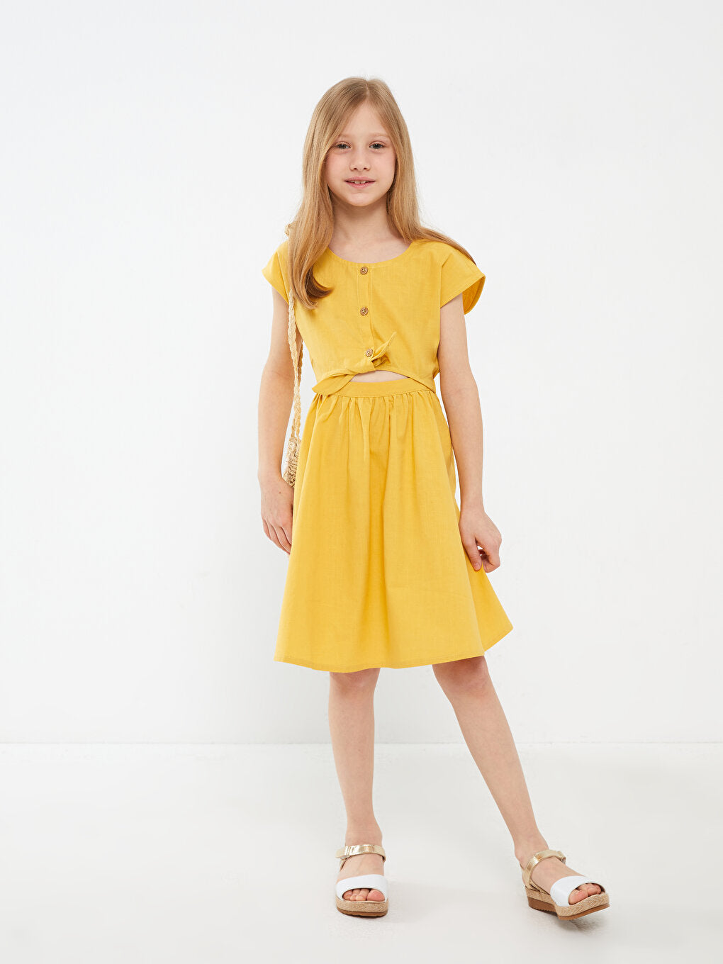 Crew Neck Short Sleeve Girl's Dress