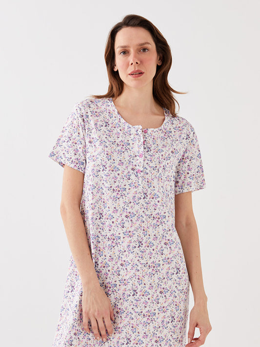 Crew Neck Floral Short Sleeve Women's Nightgown