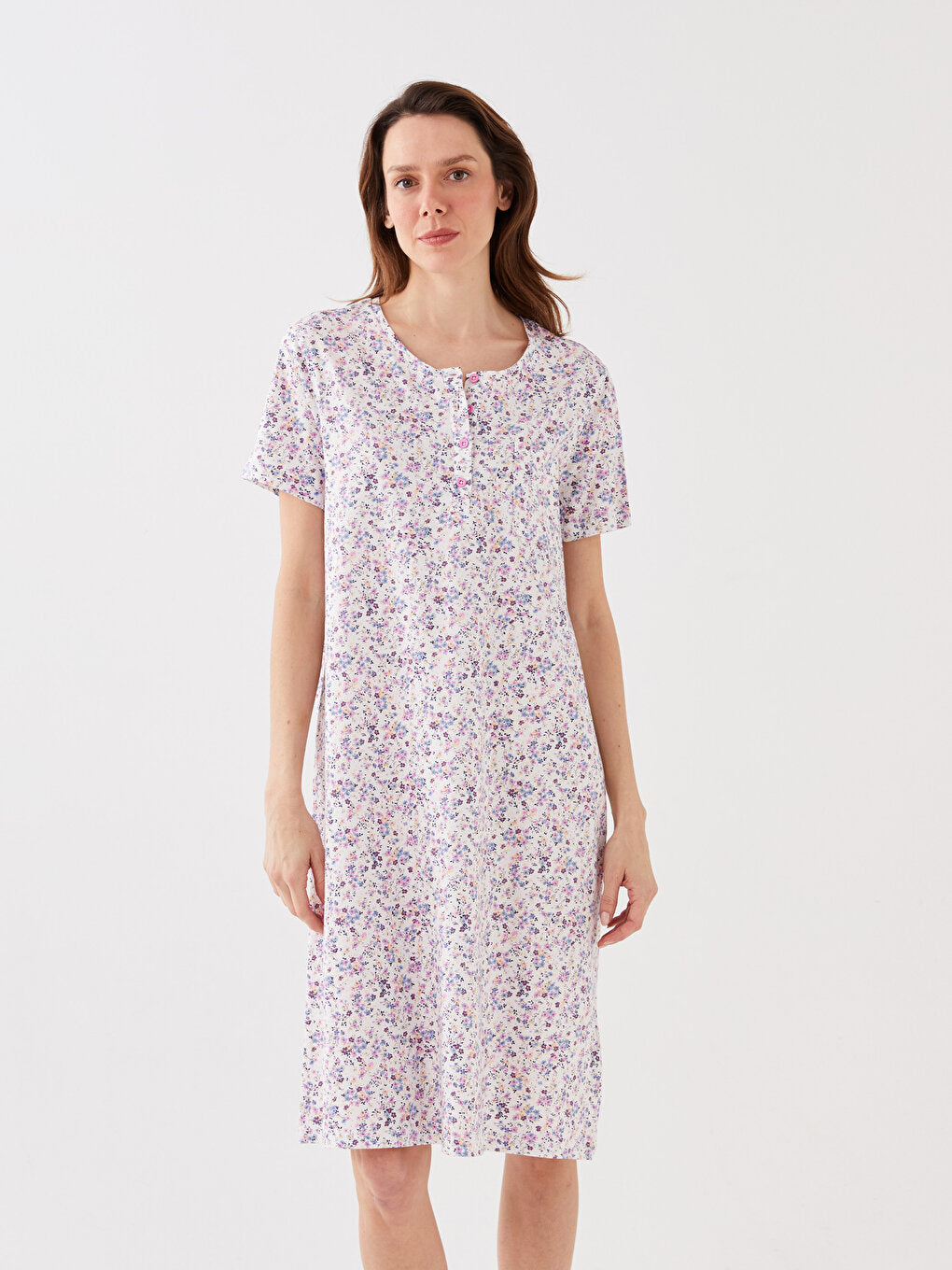 Crew Neck Floral Short Sleeve Women's Nightgown