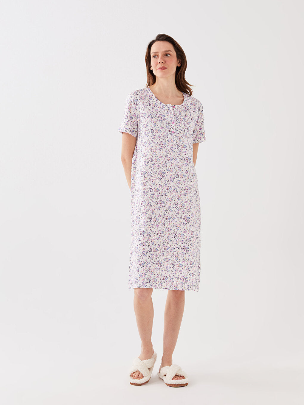 Crew Neck Floral Short Sleeve Women's Nightgown