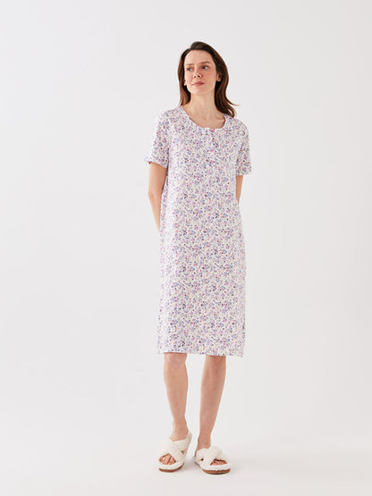 Crew Neck Floral Short Sleeve Women's Nightgown