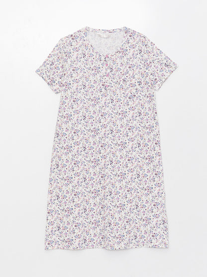 Crew Neck Floral Short Sleeve Women's Nightgown