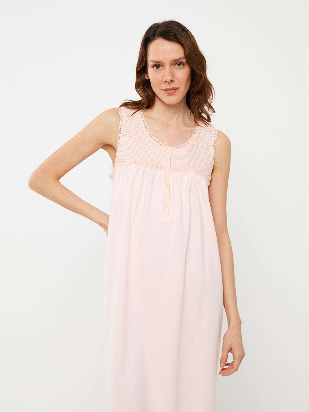 Crew Neck Embroidered Women's Nightgown