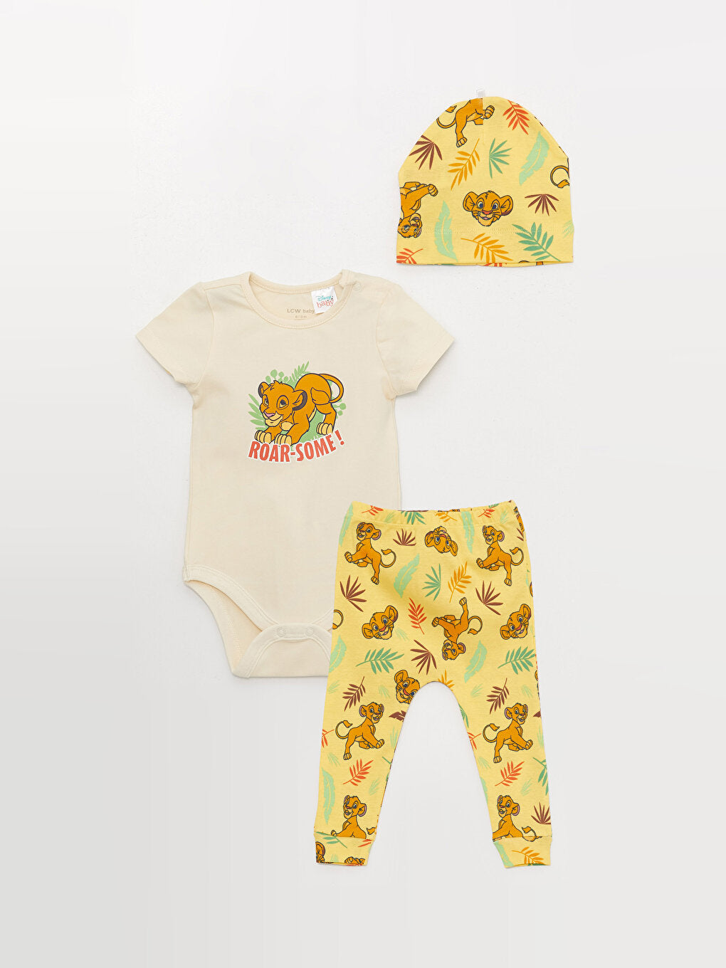 Crew Neck Short Sleeve Lion King Printed Baby Boy 3-Piece Set